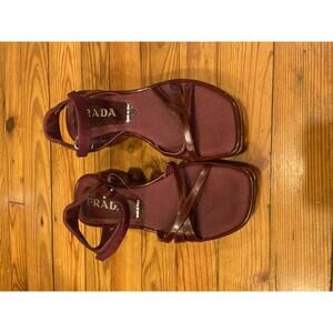 Prada Deep Red Patent Platform Sandals (35.5)